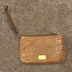 Brown Crocodile-Embossed Wristlet